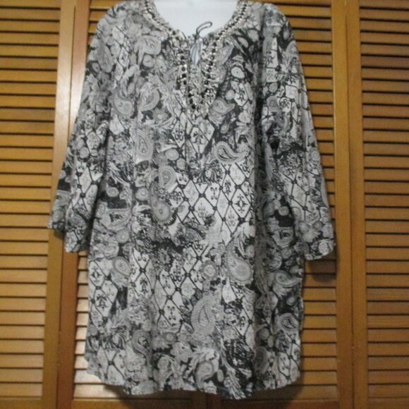 Avenue top black & gray V neck with bling lightweight tunic blouse size 22W - Picture 2 of 9